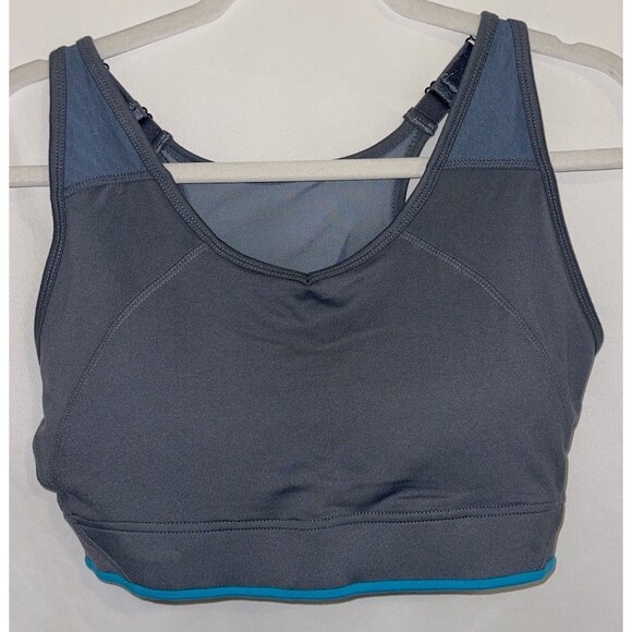 Jessica Simpson Sports Bra Racerback Warm Up Gray Turquioise Women’s Size 40D - Picture 1 of 6
